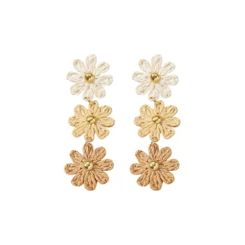 Peach Tea Multicolor Straw Woven Stud Earrings Women's