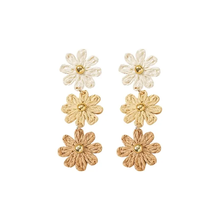 Peach Tea Multicolor Straw Woven Stud Earrings Women's-0