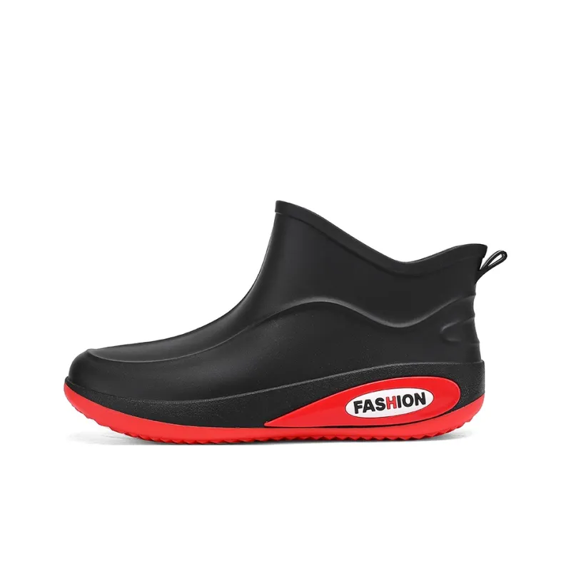 LONGYING Rain Boots Men Black Red/Beige-0