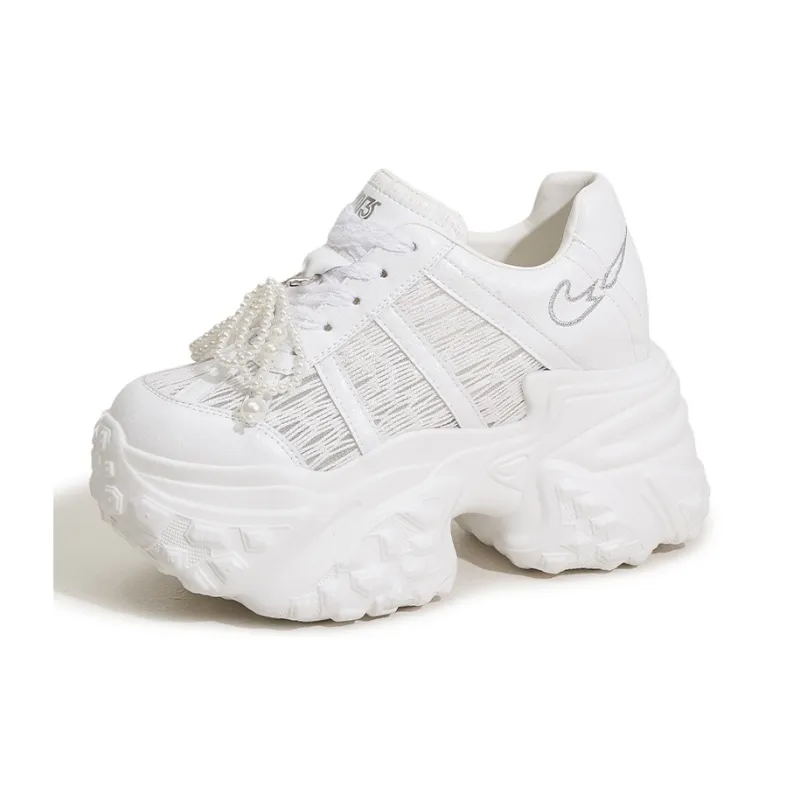 Milan Love Song Breathable Lightweight Height Increasing Low Top Chunky Sneakers Women's Solid Color-7