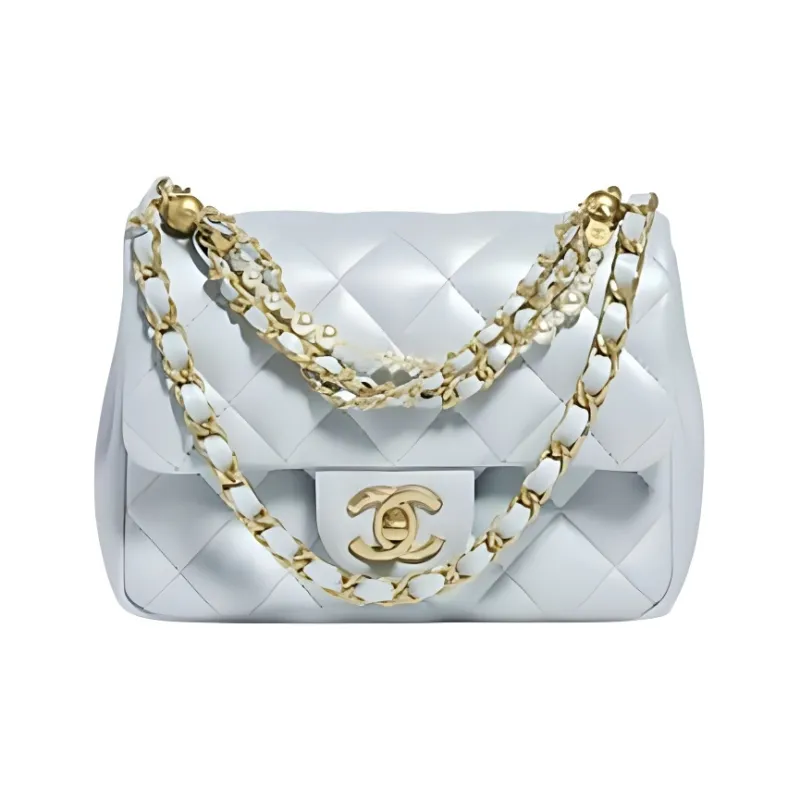 CHANEL Bright Lambskin Crossbody Bag, Shoulder Bag Mini Women's Mint Green-0