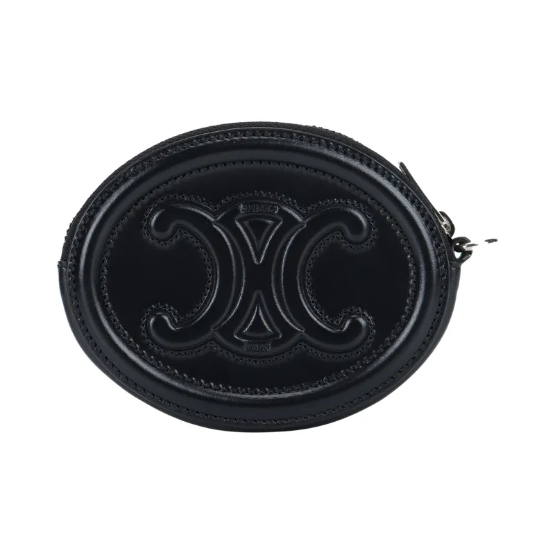 CELINE Smooth Calf Leather Zip Coin Purse, Clutch Women's Black-2