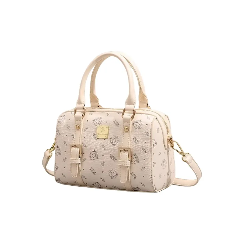 PESASRIE PU Boston Bag, Shoulder Bag, Crossbody Bag, Handbag Regular Women's Light Pink/Ecru-11