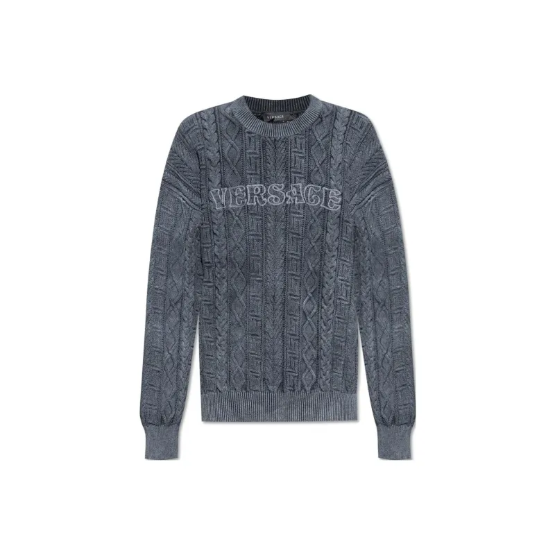 VERSACE Logo Embroidered Knitted Jumper-0