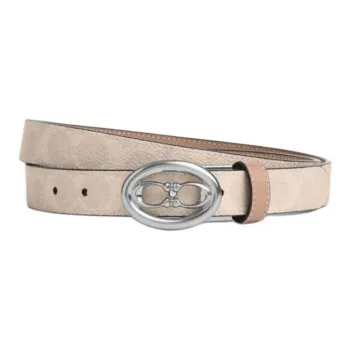 COACH Calfskin Coated Canvas Leather Belts Unisex Beige Width 2.5CM