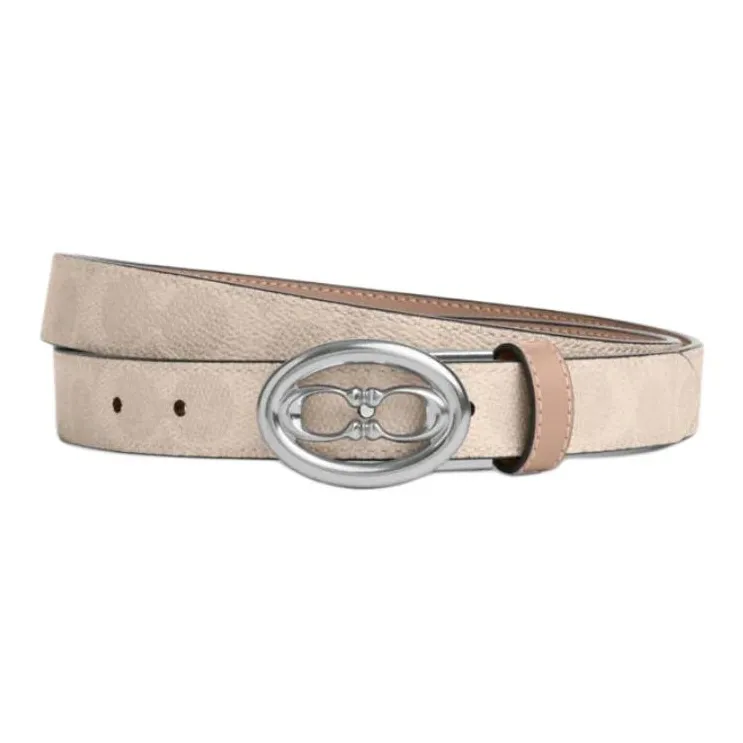 COACH Calfskin Coated Canvas Leather Belts Unisex Beige Width 2.5CM-0