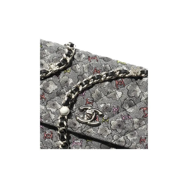 CHANEL Denim Wallet, Shoulder Bag Women's Gray & Multicolor-3
