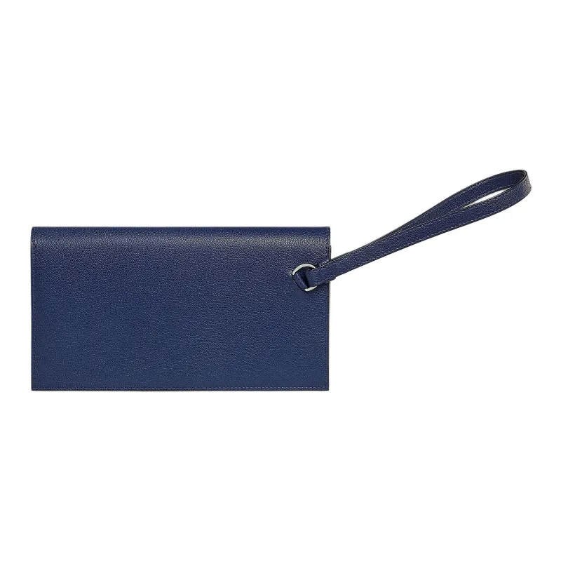 HERMES Kelly Pocket Chamkila Goatskin Wallet Women's 73 Bleu Saphir Sapphire Blue-1