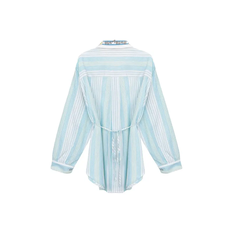 B.Duck Shirt Women's Light Blue White Stripes-1