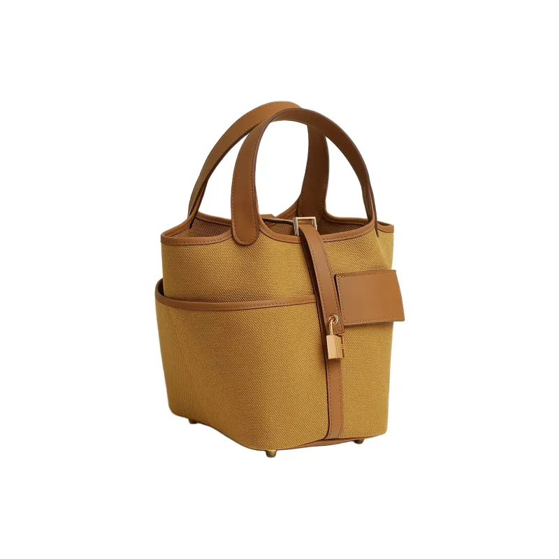 HERMES Picotin Lock Goeland Canvas With Swift Calfskin Basket Bag Handbag Women's Desert & Gold-1