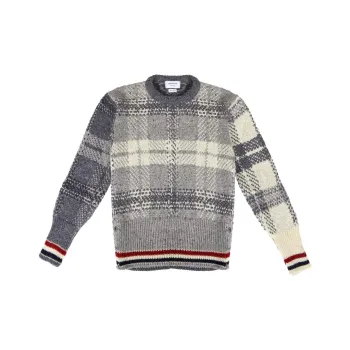 THOM BROWNE Tartan Printed Ribbed Pullover