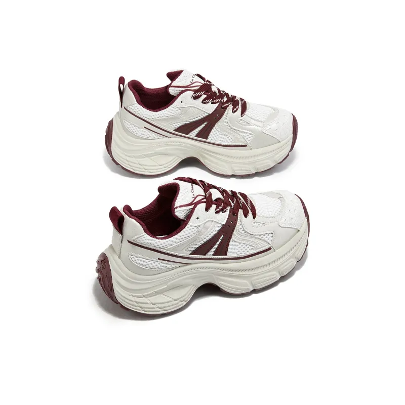 La Chapelle Minimalist Style Comfortable Platform Height Increasing 5cm Low-Top Chunky Sneakers Women's Red-3