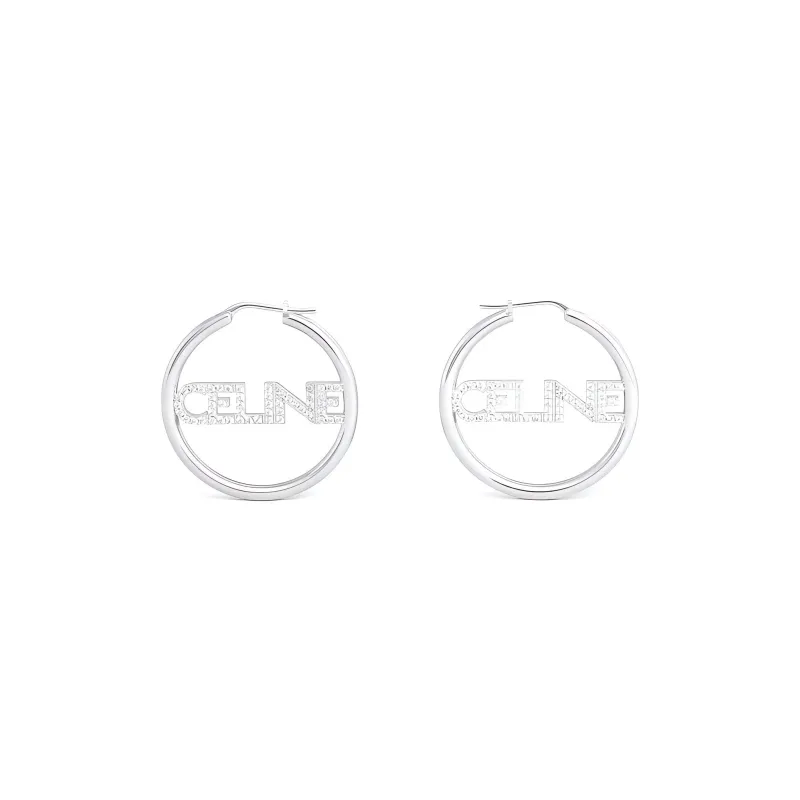 CELINE Monochroms Strass Hoops In Brass With Rhodium Finish And Crystals-0