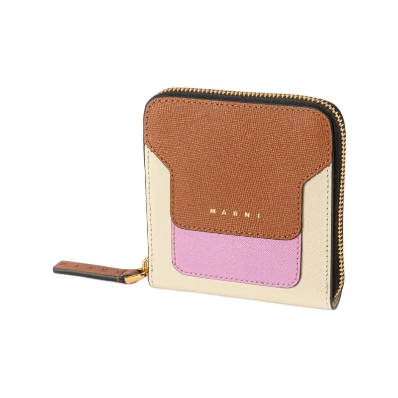 MARNI Cow Leather Wallet Mini Women's Brown & Cream-1