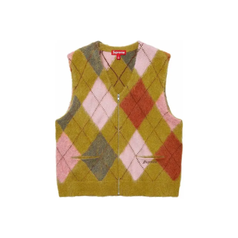 Supreme Brushed Argyle Zip Up Vest-2