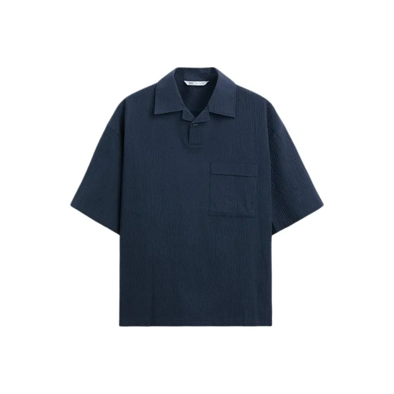 ZARA Polo Shirts Men Sea Blue-0