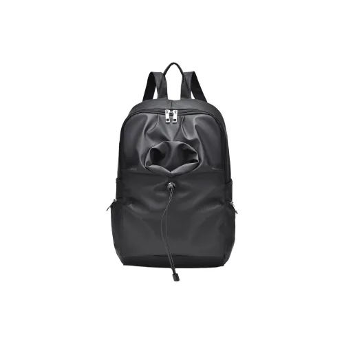 OURFUN Oxford Patchwork PU Backpack Unisex Black Leather Membrane/Black