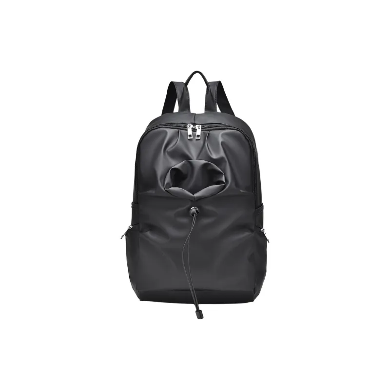 OURFUN Oxford Patchwork PU Backpack Unisex Black Leather Membrane/Black-0