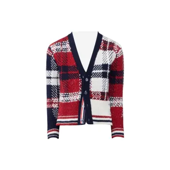 THOM BROWNE Checkered Button Up Knit Cardigan