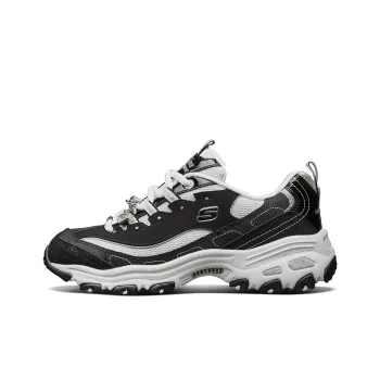 Skechers D'LITES 1.0 Panda Cushioning, Slip Resistant, And Breathable Low Top Chunky Sneakers Women's Black White