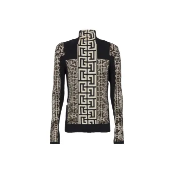 BALMAIN Monogram-print High-neck Jumper