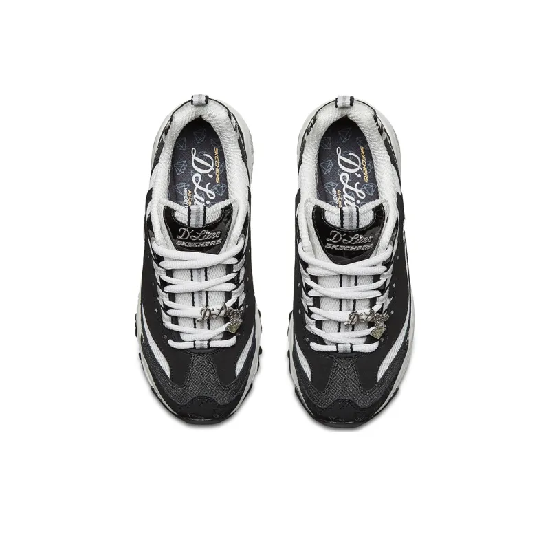 Skechers D'LITES 1.0 Panda Cushioning, Slip Resistant, And Breathable Low Top Chunky Sneakers Women's Black White-3