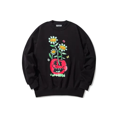 GUKUUL Cartoon Flower Pot Print Crew Neck Pullover Sweatshirt Unisex