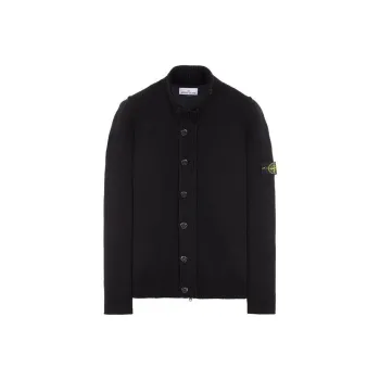STONE ISLAND High Neck Logo Patch Ribbed Cardigan