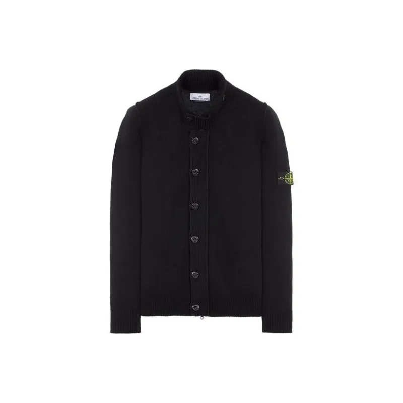 STONE ISLAND High Neck Logo Patch Ribbed Cardigan-0