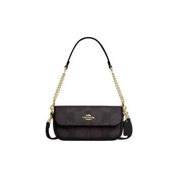 COACH Hailey Coated Canvas With Smooth Leather Shoulder Bag Trumpets Women's Walnut & Black