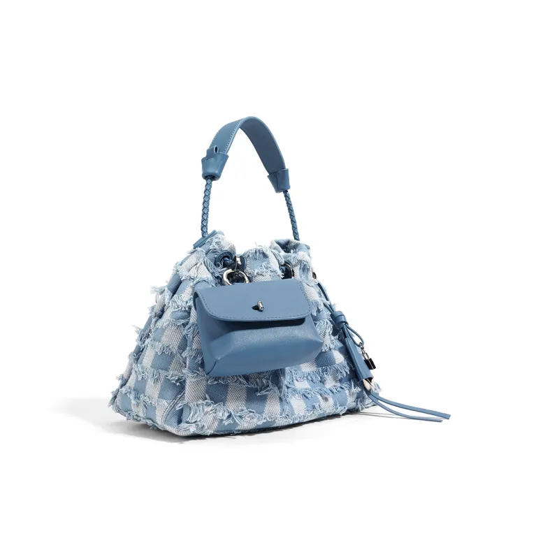 CLEVER& KETCH Denim Shoulder Bag, Crossbody Bag, Handbag, Hobo Bag Women's Greek Blue/Denim & Pink/Denim & Brown-1