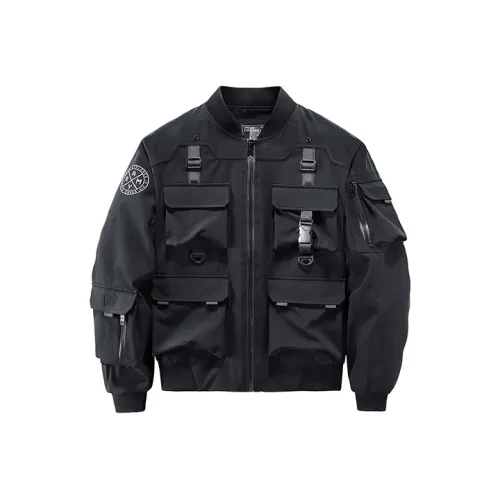 VIP Solid Logo Letter Techwear Multi Pocket Workwear Flight Jacket Men's Black