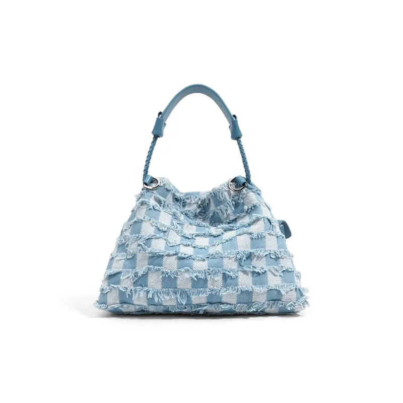 CLEVER& KETCH Denim Shoulder Bag, Crossbody Bag, Handbag, Hobo Bag Women's Greek Blue/Denim & Pink/Denim & Brown-3