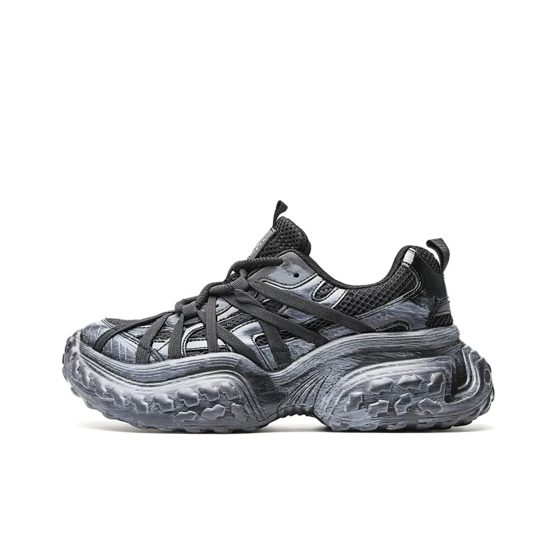 MVA Chunky Sneakers Unisex Low Top Black Distressed-0