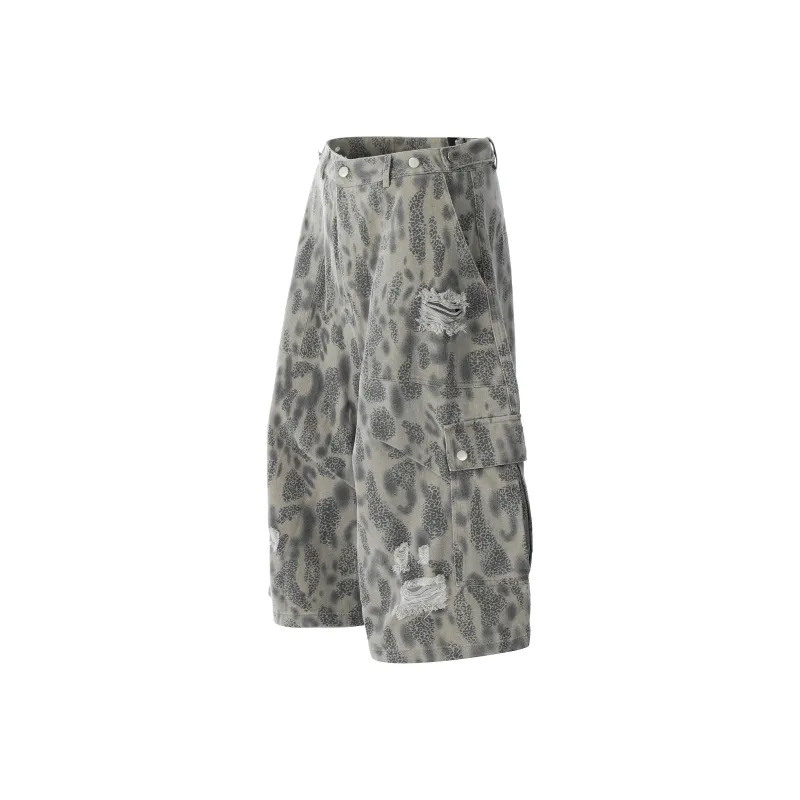 VINMUK Denim Shorts Unisex Leopard Print-2