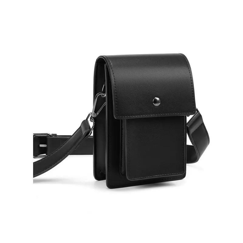 Yawei Kuroda PU With Artificial Leather Crossbody Cell Phone Pouch Unisex Black-3