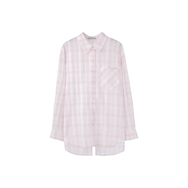 Fstudio Korean Style Commute 100% Cotton Thin Plaid Long Sleeved Shirt Women's-1