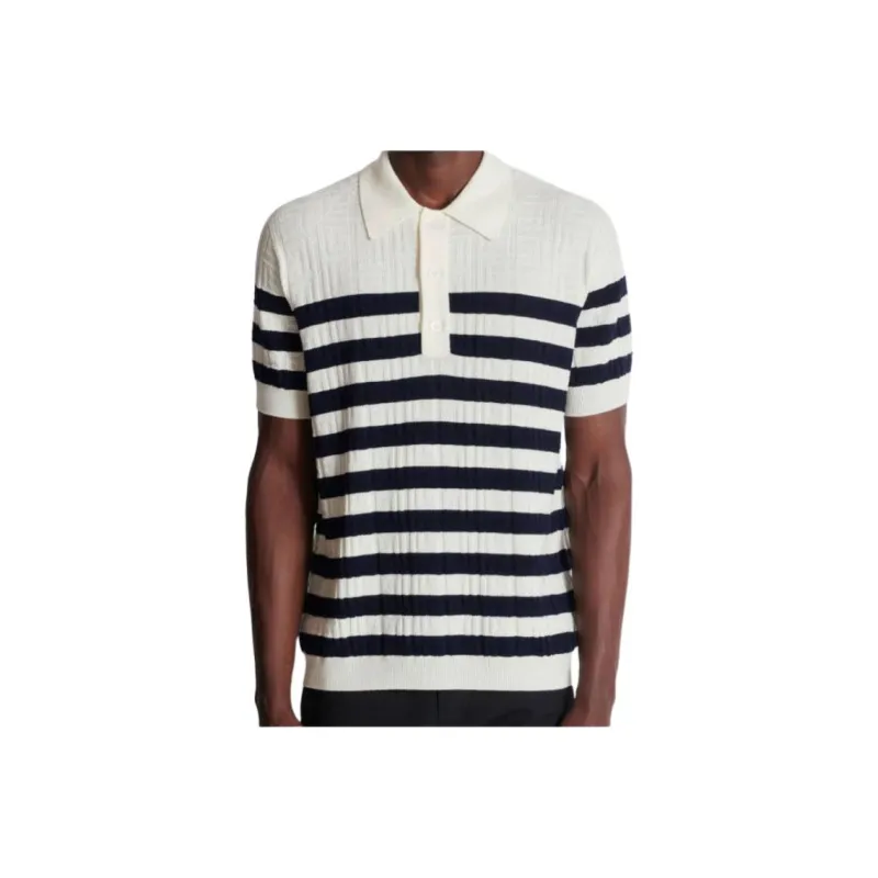 BALMAIN Striped Knit Polo Shirt-1
