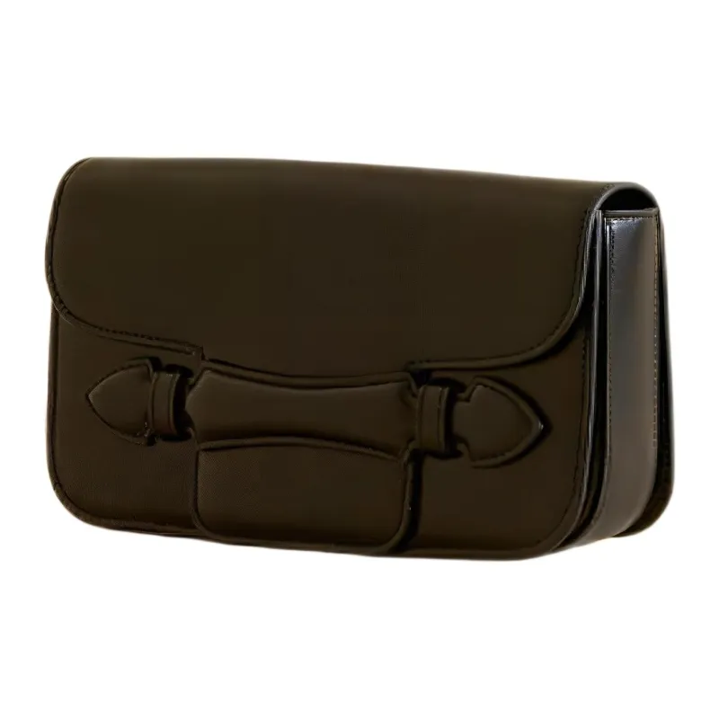 MARK CROSS Box Calf Palmetto Leather Patchwork Calfskin Clutch Women's Black-1