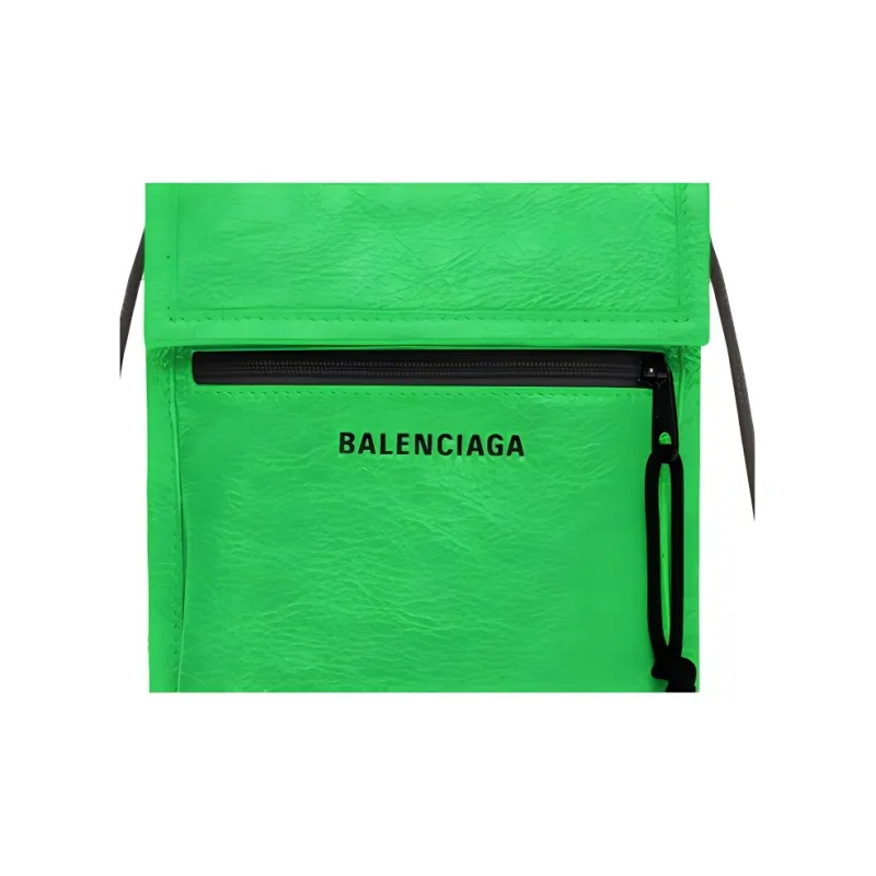 Balenciaga Grain Cow Leather One Shoulder Handbag Small Size Men's Neon Green-3