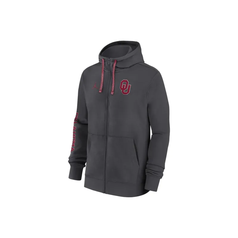 JORDAN Oklahoma Sooners Sideline Team Issue Men's JORDAN College Full Zip Hoodie-0