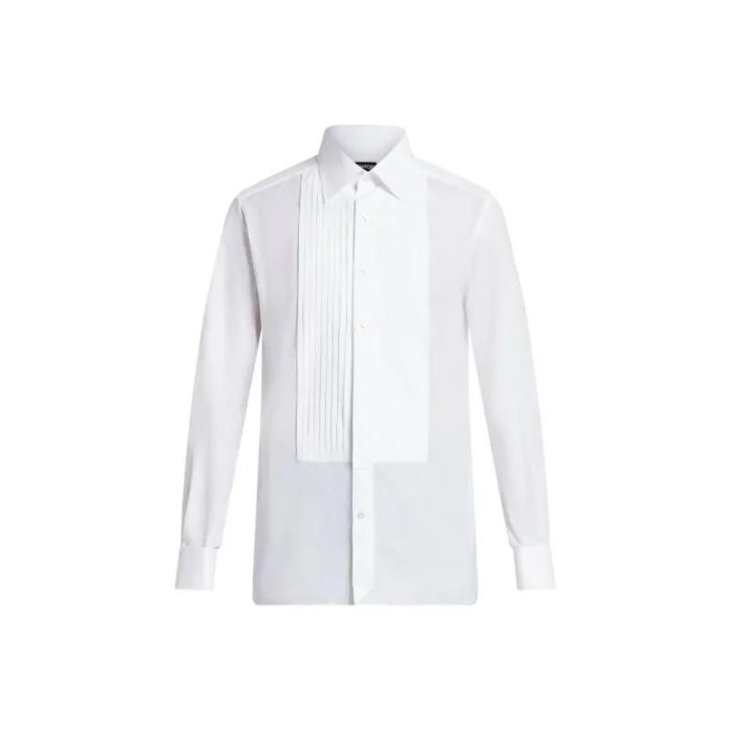 TOM FORD Pleated Bib collar Cotton Shirt-0