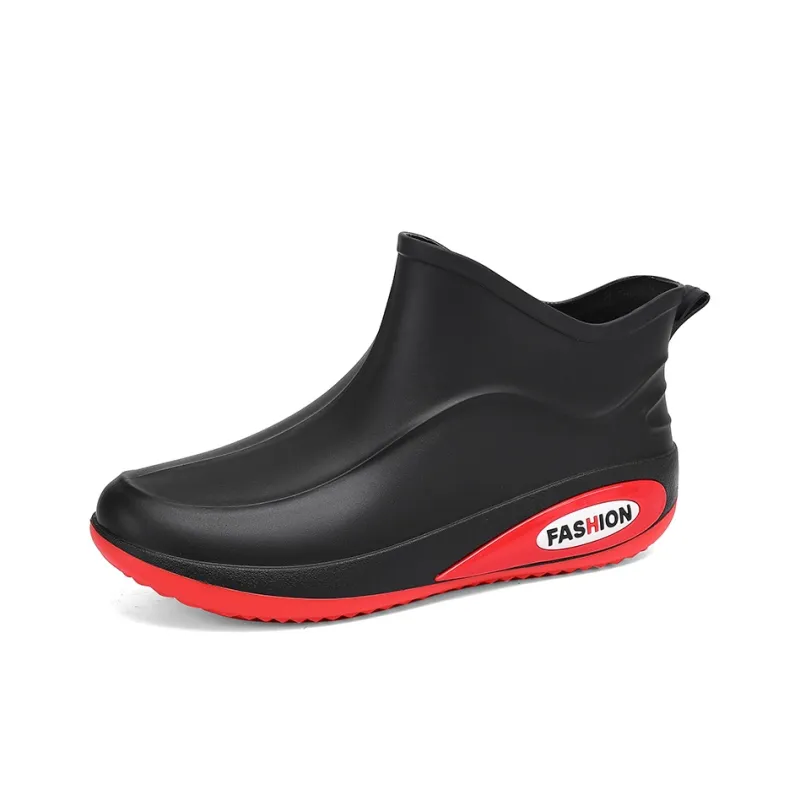 LONGYING Rain Boots Men Black Red/Beige-1