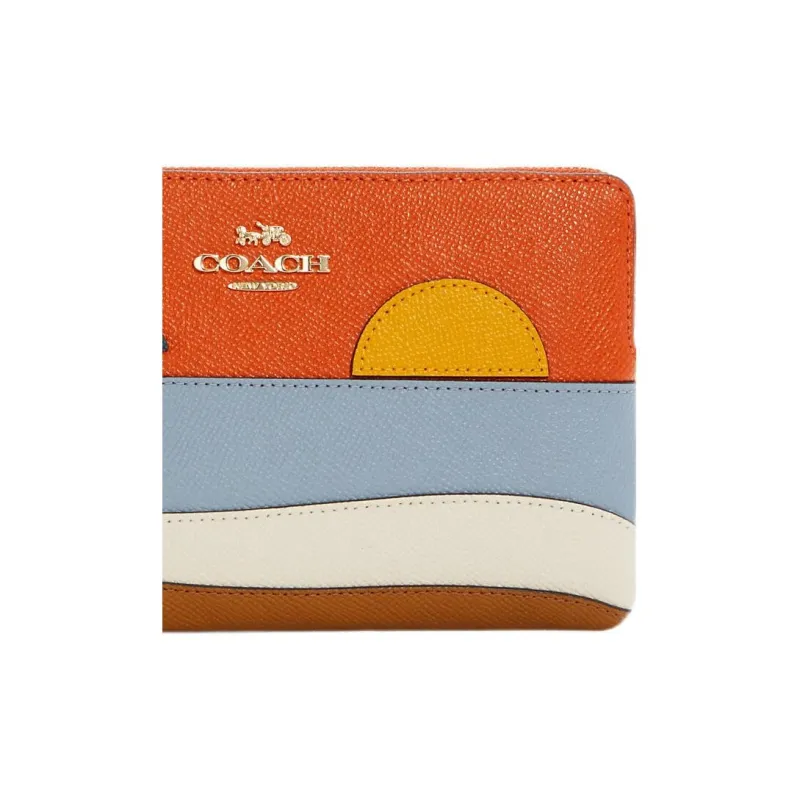 COACH Corner Zip Leather Clutch Wrist Bag Coin Purse Small Size Women's Red/Blue/Brown-3