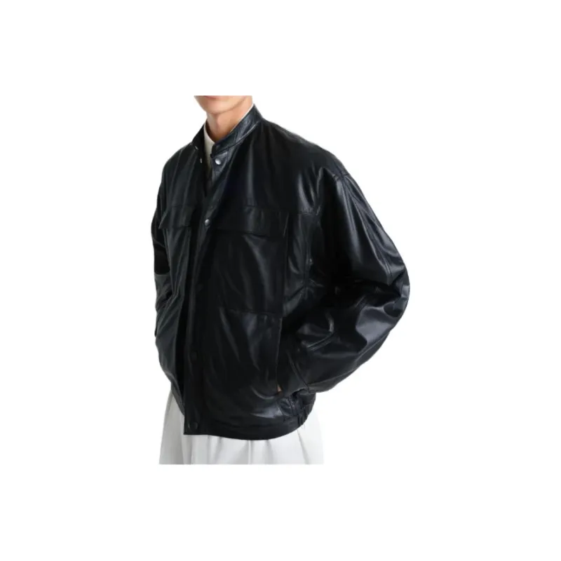 Lemaire Collarless Leather Jacket-4