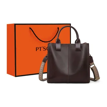 PT'SON Cow Leather Shoulder Bag, Crossbody Bag, Handbag, Bucket Bag Regular Women's Wine Coffee