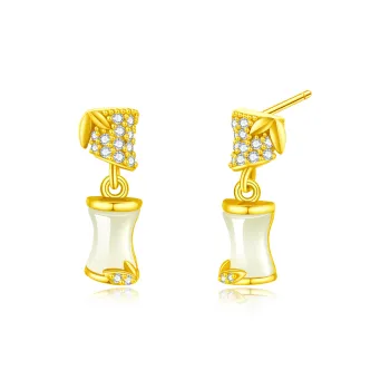 Lao Feng Xiang Hetian Jade Earrings Pale Greenish White Jade Women's