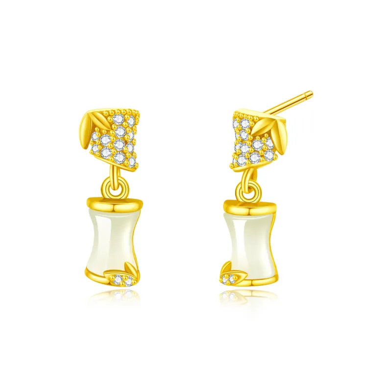 Lao Feng Xiang Hetian Jade Earrings Pale Greenish White Jade Women's-0