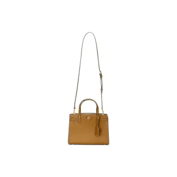 TORY BURCH Robinson Litchi Grain Leather Briefcase Shoulder Bag Crossbody Bag Handbag Small Size Women's Brown