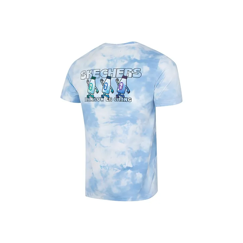 Skechers Hankou No. 2 Factory Joint Series T-Shirts Men Sky Blue White All Over Print-1